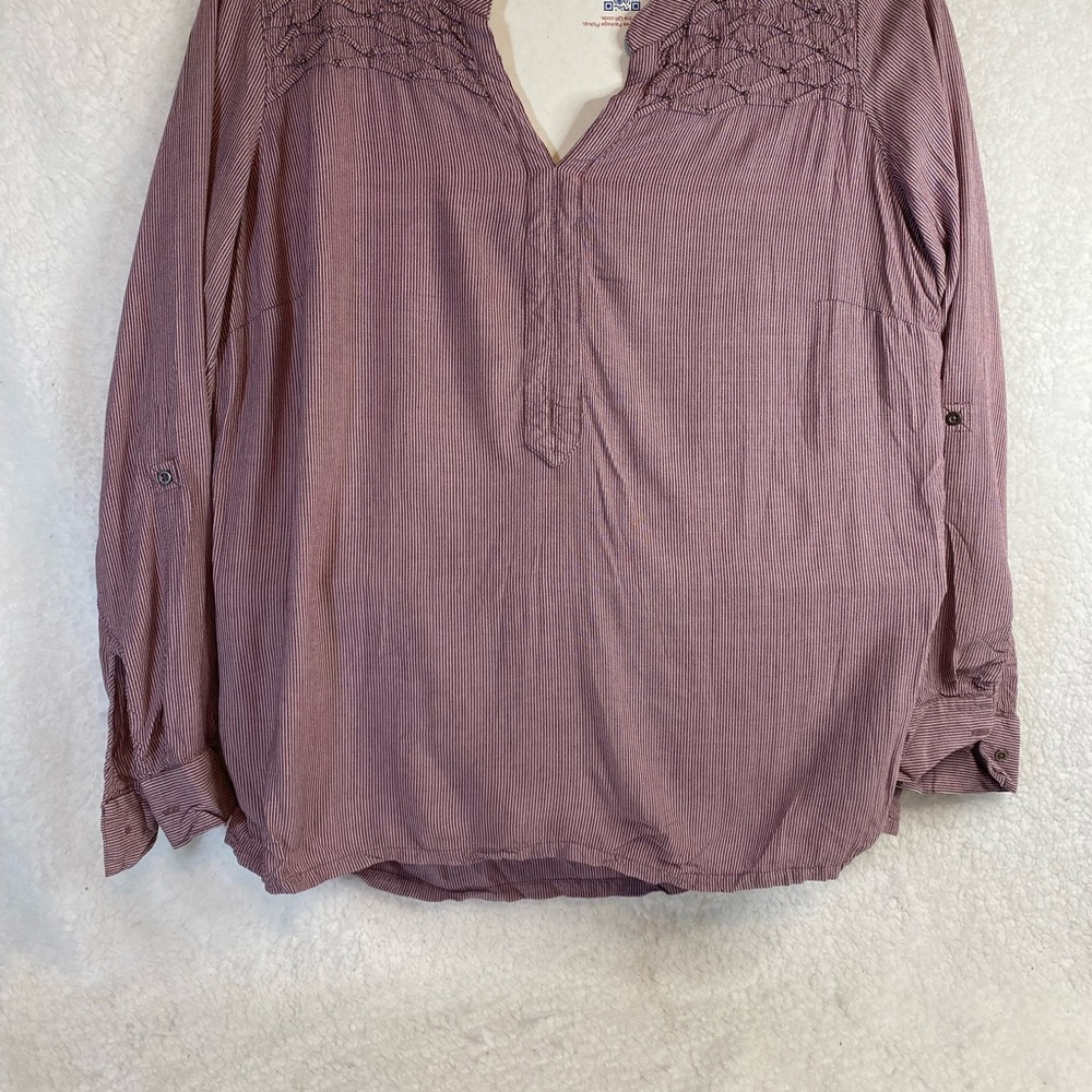 Bandolino Striped Long Sleeve Tunic Shirt Womens Misses Size L Casual V Neck Top